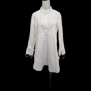 🕊🕊White  Long-Sleeve Shirt Dress